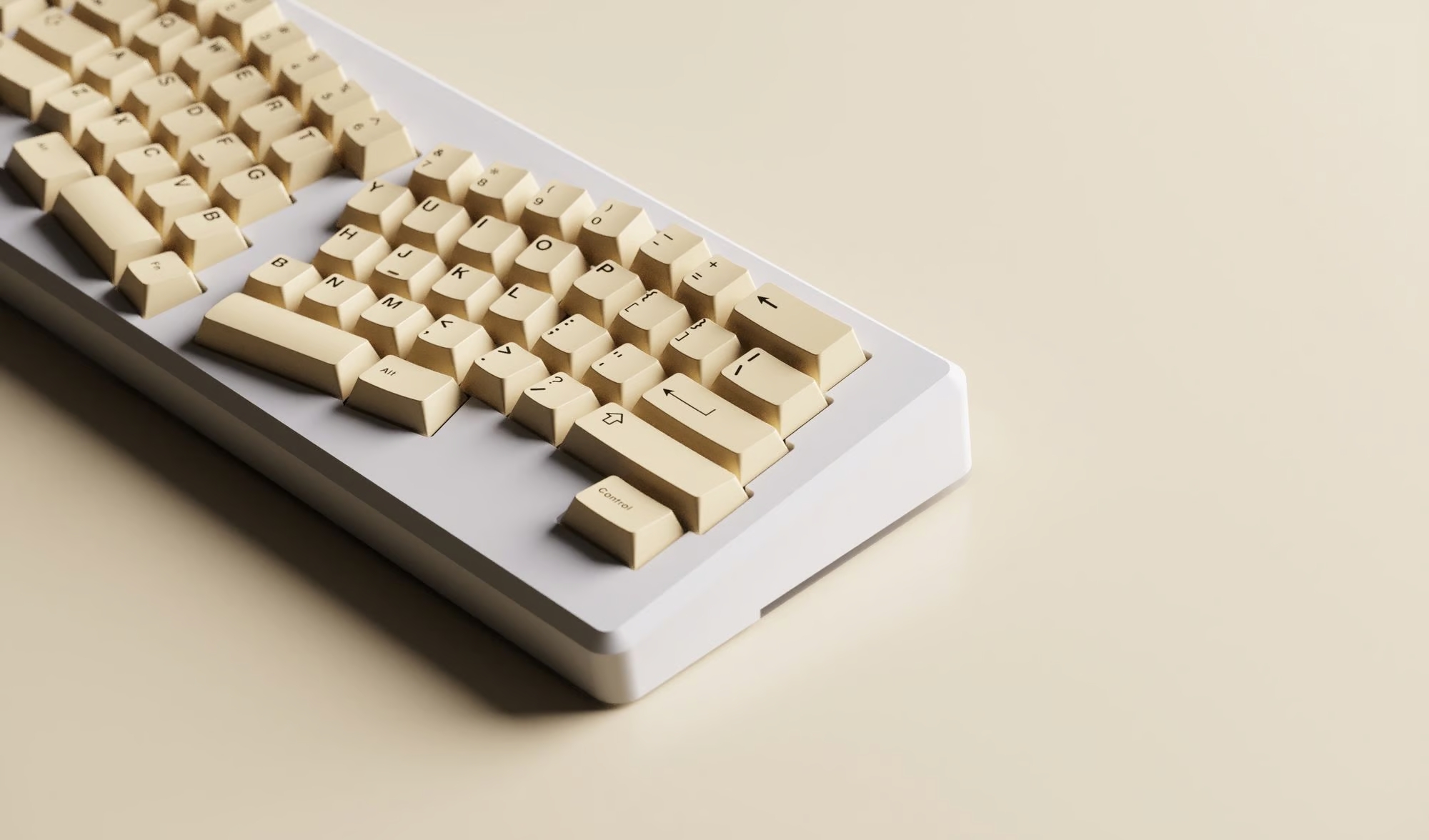 The Coarse60 Ergonomic Mechanical Keyboard, white aluminum shell with 9009 style keycaps